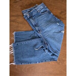 Old Navy OG Straight Higher High Rise Distressed Raw Hem Jeans Blue Womens 24